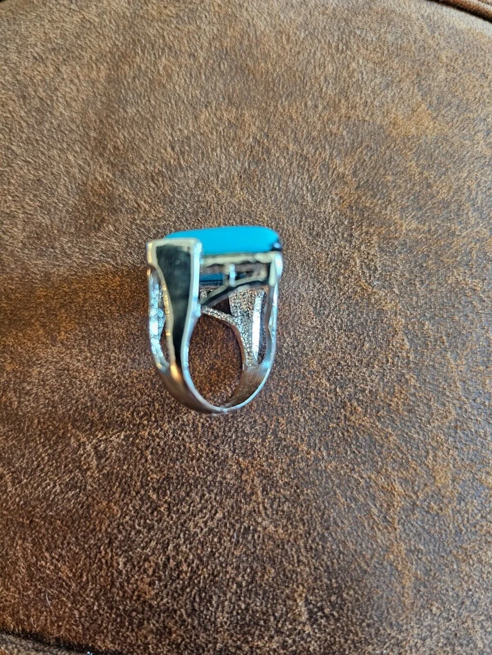 Vintage Mid Century mens Sz 9 Bohemian Style Faux Turquoise Square Ring